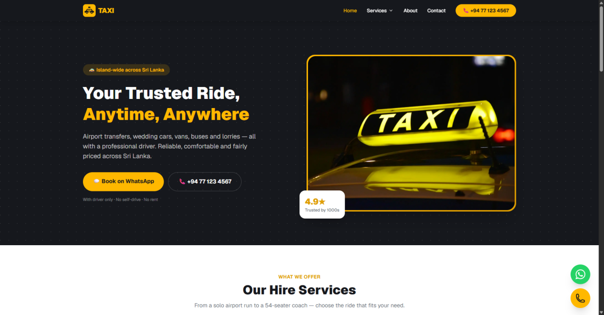 TAXI Cab Service - Airport, Wedding, Van, Bus & Lorry Hire in Sri Lanka